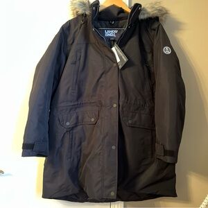 Lands' End Black Parka Faux Fur Hood XXL